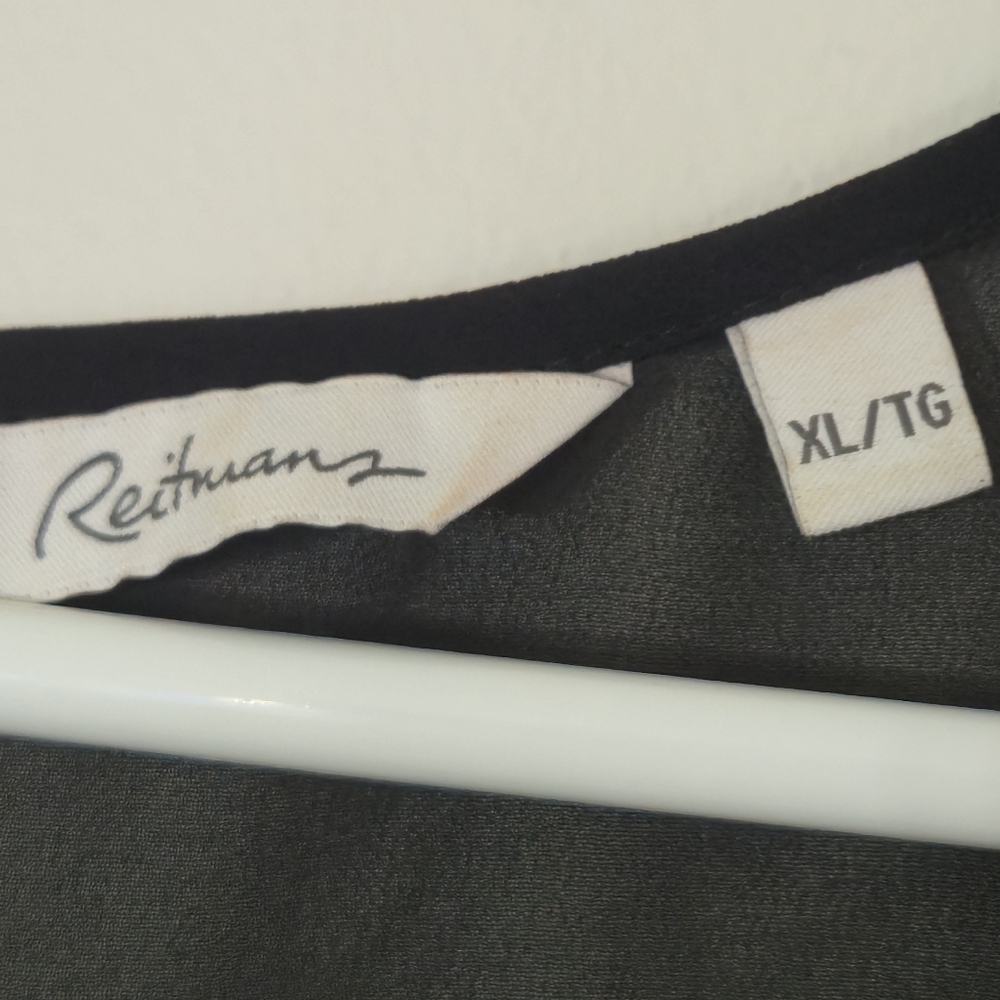 Reitmans XL Black Micro Print Georgette Tank Top Asymmetric Hem Contemporary Chi - Picture 6 of 12